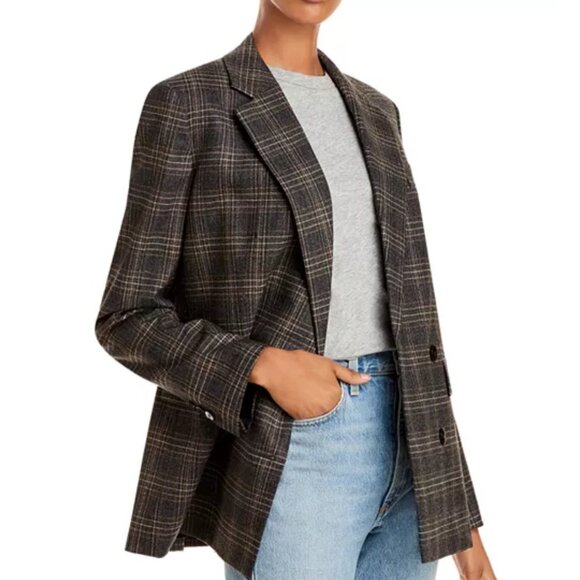 Theory Piazza Wool Blend Double Breasted Plaid Blazer/Jacket Size 6 - Picture 3 of 16